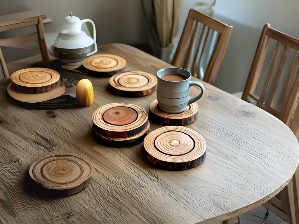 Rustic wooden coasters with unique grain patterns