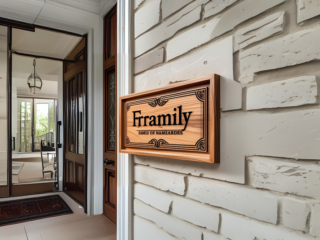 Custom wooden home nameplate with engraving